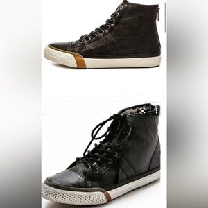 Frye Greene High Back Black Leather Sneakers Zip back Shearling Womens Size 8 M